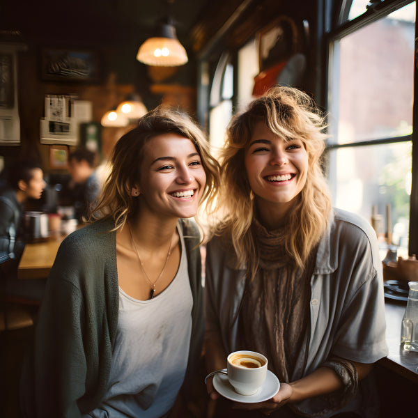 Vinyl Decal, Friends Laughing Over Coffee Wall Art Poster Print, 5 x 7 or 8 x 10 Inch Unframed Poste