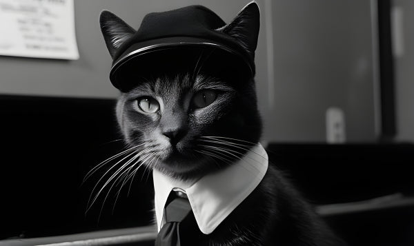 Vinyl Decal, Classic Black and White Photo of Cat in Hat (5" x 7")
