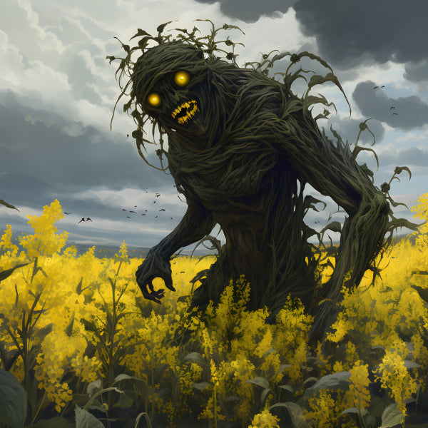 Vinyl Decal, Creepy Plant Monster Figurine Scary Creature in Yellow Flower Field Dark Fantasy Art (5