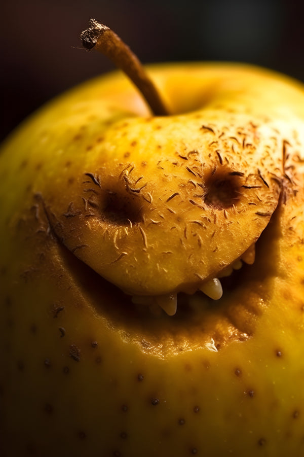 Vinyl Decal, Spooky Carved Yellow Apple Face Wall Art Poster Print