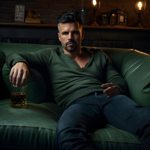 Vinyl Decal, Stylish Man on Green Leather Sofa Wall Art Poster Print