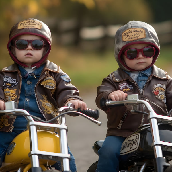 Vinyl Decal, Toddler Bikers on Toy Motorcycles Adorable Kids Motorcycle Gear Wall Art Poster