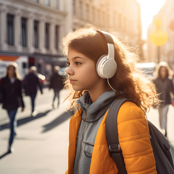 Vinyl Decal, Teen Girl with Headphones Urban Street Wall Art Poster Sunny City Vibe