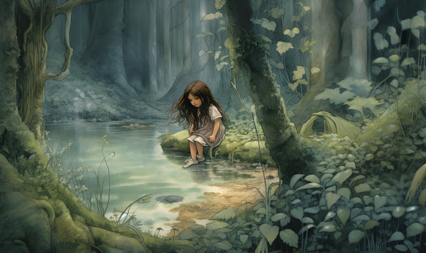Vinyl Decal, Little Girl in the Forest Pond Wall Art Poster