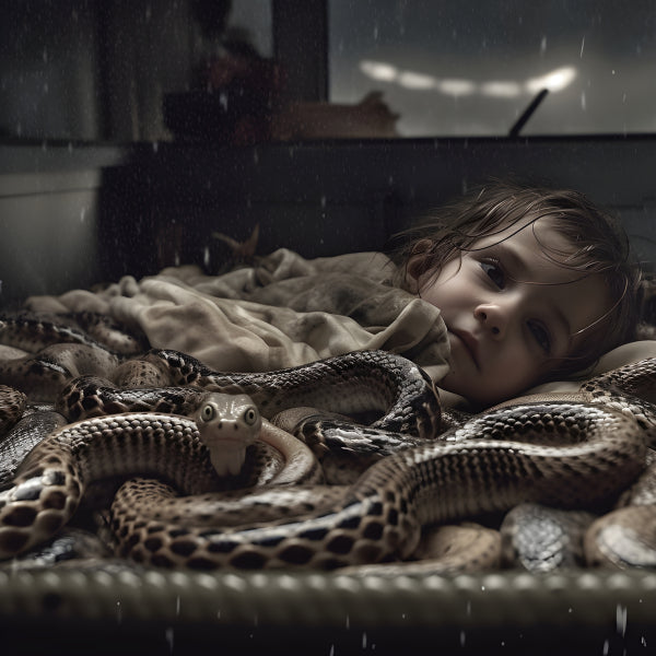 Vinyl Decal, Child's Serene Slumber Among Snakes Artistic Wall Art Poster