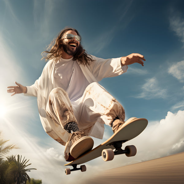 Vinyl Decal, Bearded Man Skateboarding Jump Wall Art Poster Print