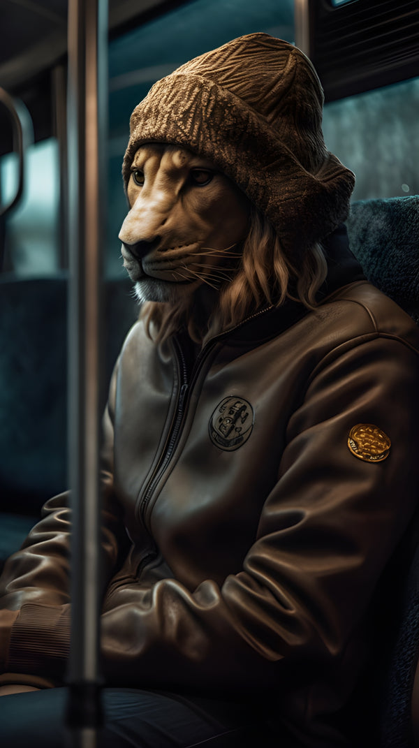 Vinyl Decal, Urban Jungle Lion Man in Beanie and Leather Jacket Modern Wall Art Poster Print