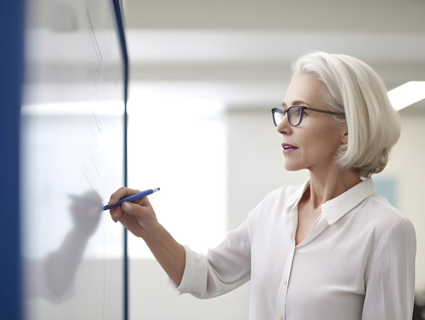 Vinyl Decal, Woman Teacher Executive Writing on Whiteboard Office Decor Wall Art Poster Print
