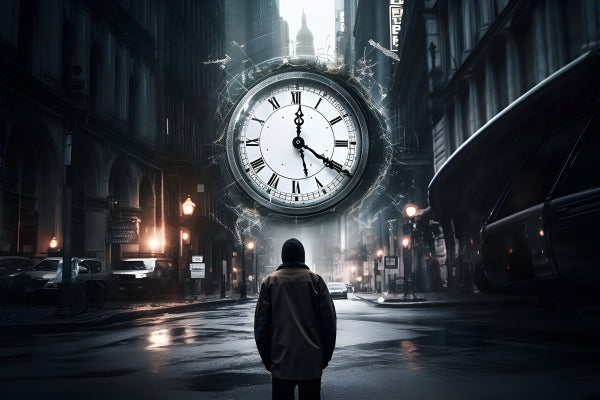 Vinyl Decal, Surreal Time Wall Art Poster Man Looking at Floating Clock