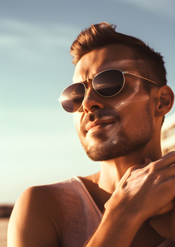 Vinyl Decal, Sun Protection Style: Modern Man Wearing Aviator Sunglasses Wall Art Poster