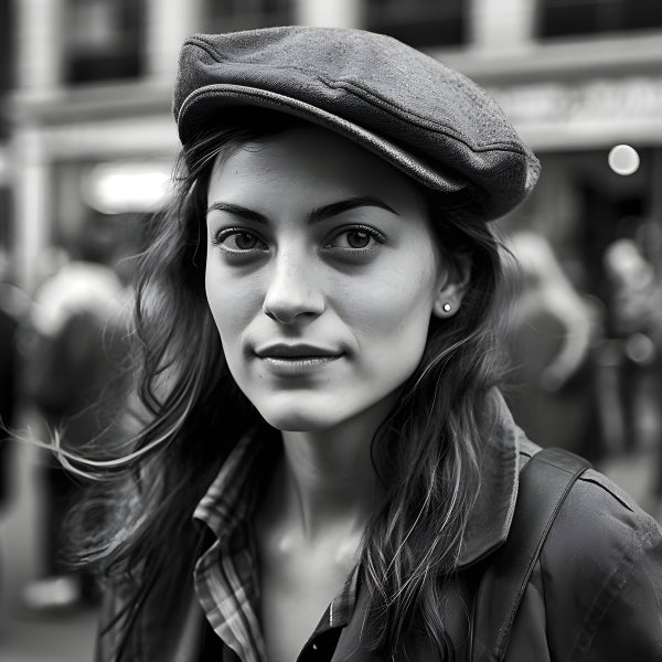 Vinyl Decal, Vintage Black and White Portrait of a Woman in a Flat Cap Wall Art Poster Print