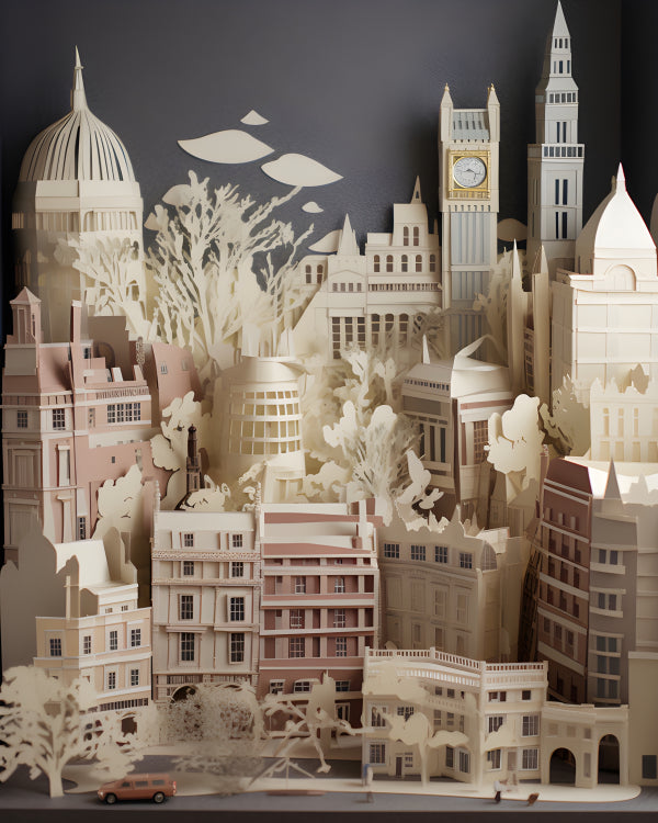 Vinyl Decal, London Cityscape Paper Art Unique 3D Architectural Wall Decor for Home or Office