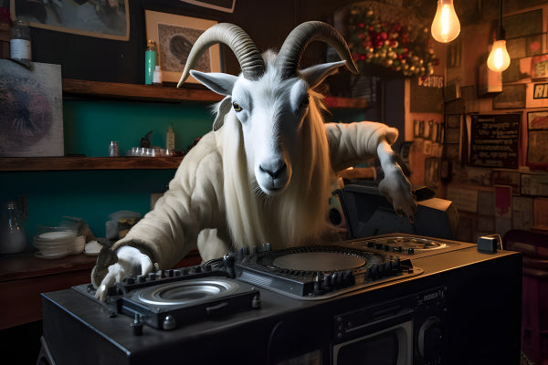 Vinyl Decal, Goat DJ Wall Art Poster Unique Animal Music Decor Print
