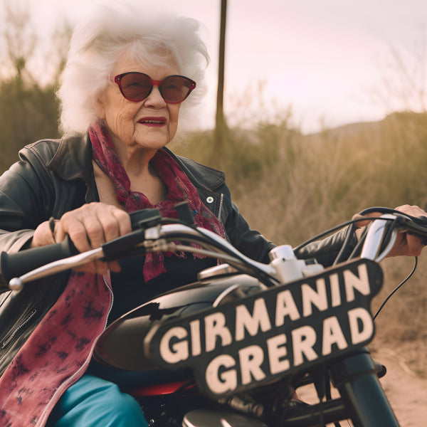 Vinyl Decal, Ageless Rebel Biker Grandma Wall Art Poster