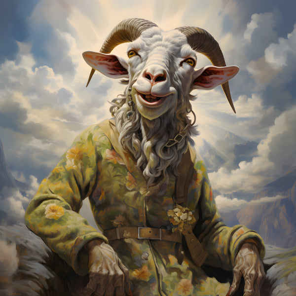 Vinyl Decal, Whimsical Goat Painting Print, Fantasy Animal in Floral Jacket Wall Art (5" x 7")