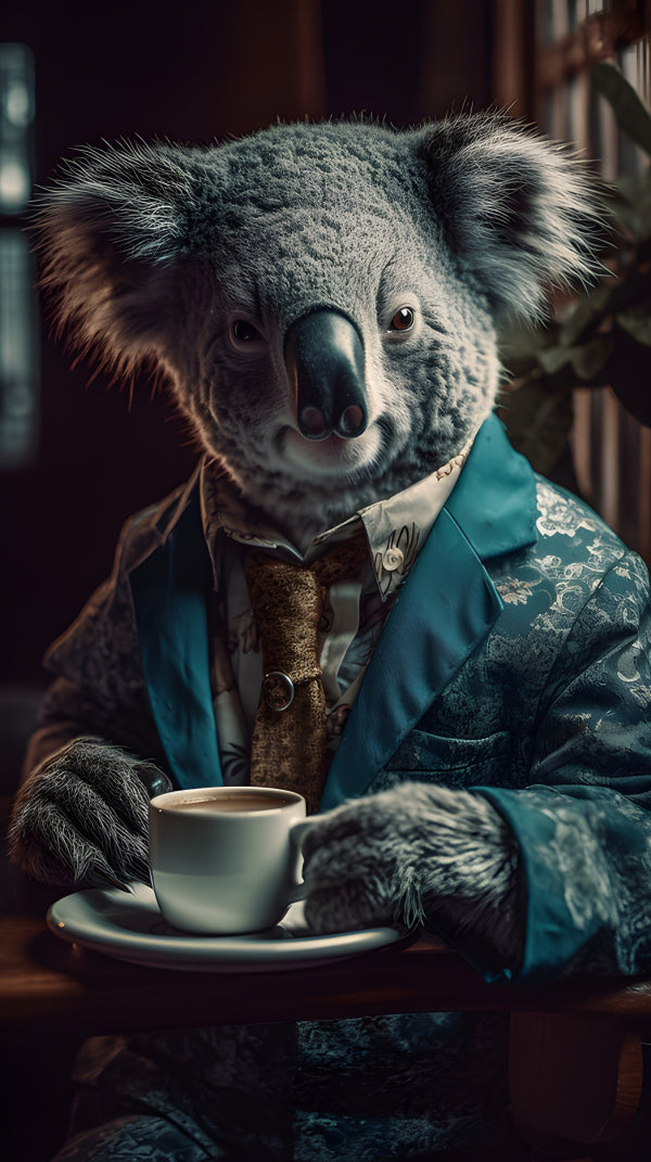 Vinyl Decal, Vintage Gentleman Koala Drinking Coffee Poster