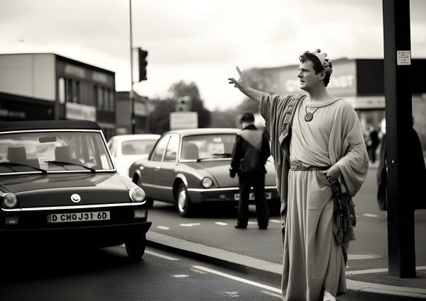 Vinyl Decal, Roman Emperor Hailing Taxi Black and White Wall Art Poster