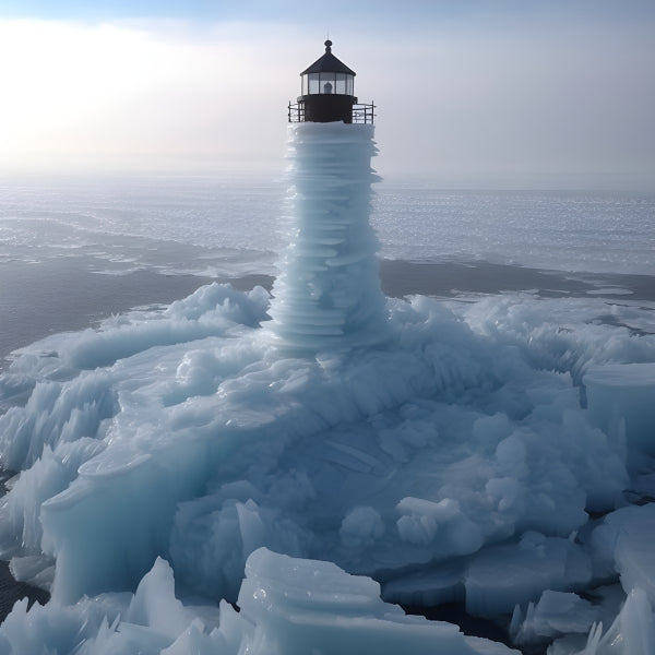Vinyl Decal, Frozen Lighthouse Winter Portrait Art Print (5" x 7")