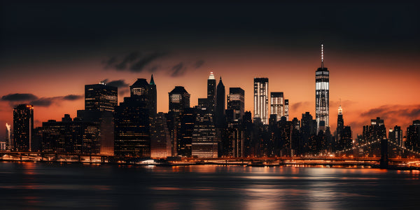 Vinyl Decal, Stunning New York City Skyline Night View Wall Art Print (5" x 7")