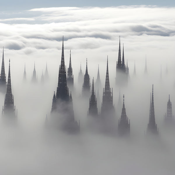 Vinyl Decal, City of Spires Above the Clouds Art Print Photography Wall Decor (5" x 7")