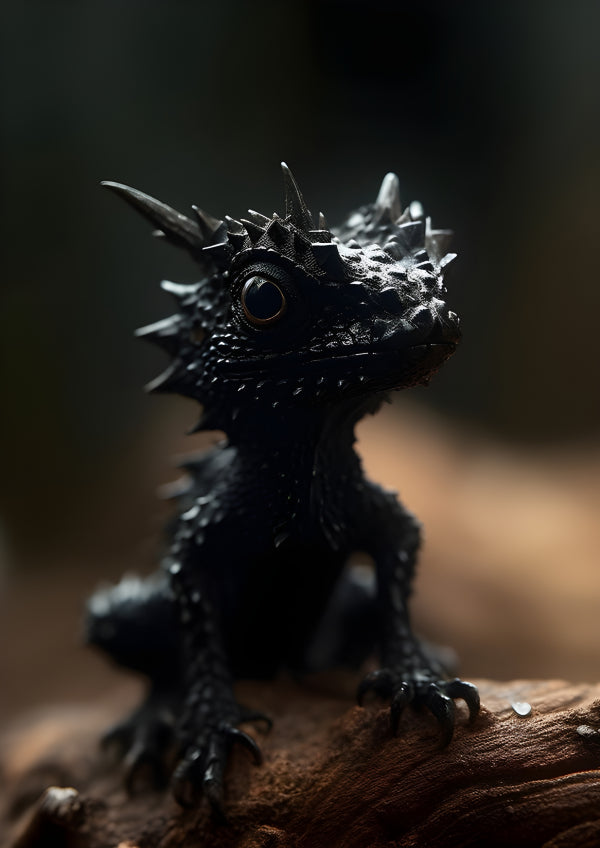 Vinyl Decal, Black Spiky Dragon Lizard Figurine Miniature (5" x 7")