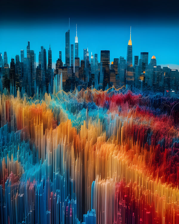 Vinyl Decal, Unique Vibrant Abstract Cityscape Wall Art Print (5" x 7")