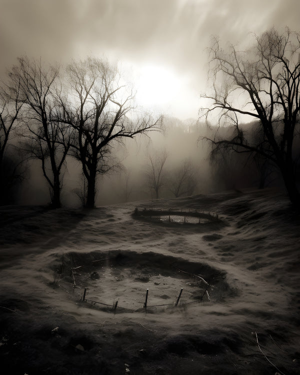 Vinyl Decal, Dark Forest Portrait with Bare Trees and Foggy Atmosphere (5" x 7")