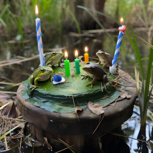 Vinyl Decal Unique Frog Birthday Cake Topper Decoration, Realistic Frog Figurines with Lit Candles, 