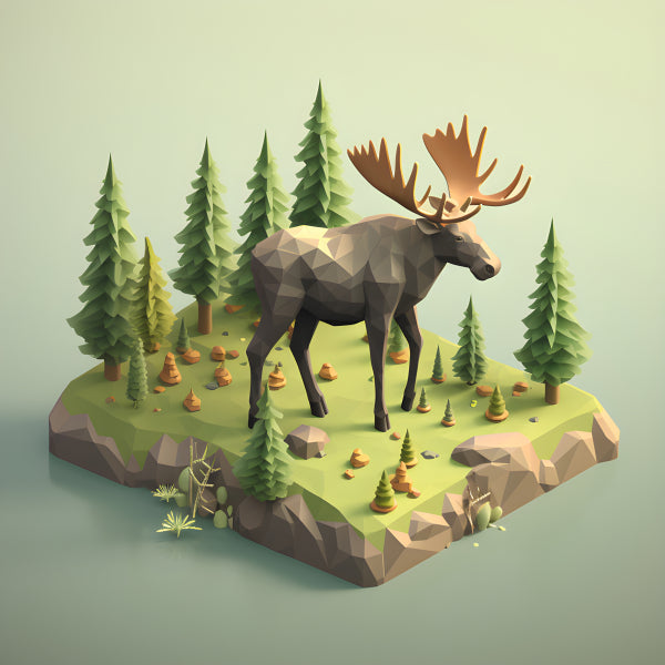 Vinyl Decal, Low Poly Moose Figurine Forest Animal Decor, Geometric Design Woodland Creature Statue 