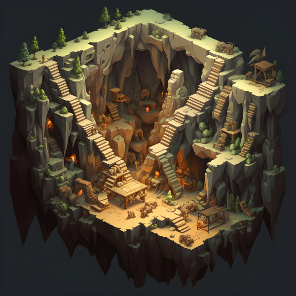 Vinyl Decal, Isometric Cave Workshop 3D Illustration Fantasy Mining Adventure Portrait Digital Art P