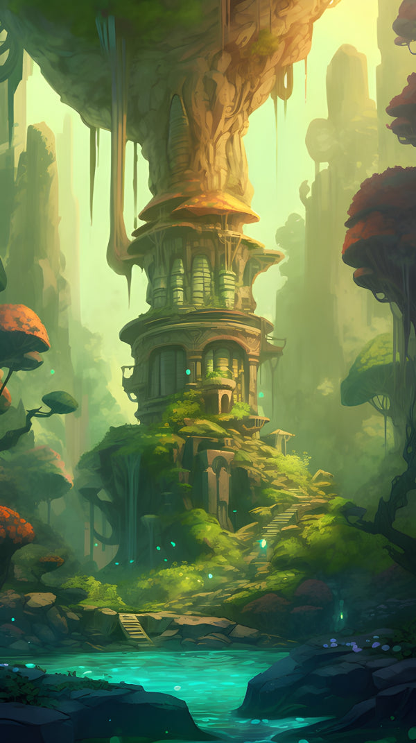 Vinyl Decal, Enchanted Forest Tower Digital Art Print (5" x 7")