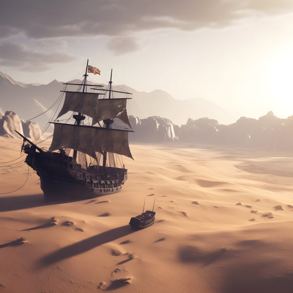 Vinyl Decal, Vintage Pirate Ship Model in Desert Portrait Artistic Decor (5" x 7")