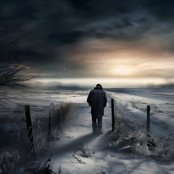 Vinyl Decal, Winter Portrait Photo Print, Man Walking Alone in Snow (5" x 7")