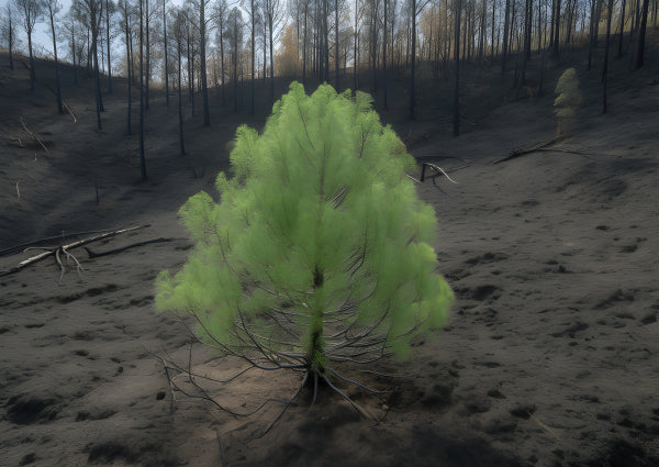 Vinyl Decal, Resilient Green Pine Tree Standing in a Burned Forest Portrait Photo Print (5" x 7")