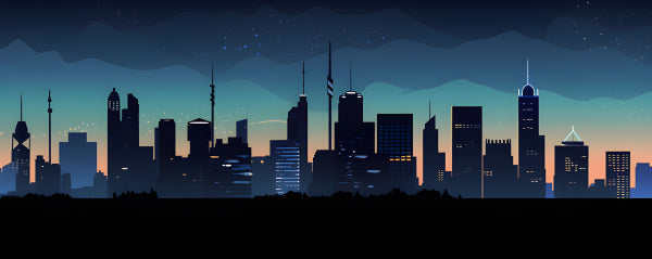 Vinyl Decal, Modern Cityscape Night Vector Illustration (5" x 7")