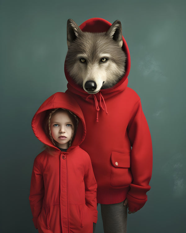 Vinyl Decal, Little Red Riding Hood & Big Bad Wolf Modern Art Print (5" x 7")