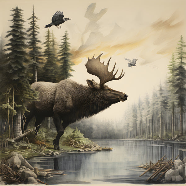Vinyl Decal, Majestic Moose in Forest Portrait Wall Art (5" x 7")