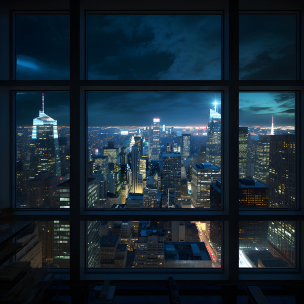 Vinyl Decal, Stunning New York City Skyline View at Night from High-Rise Window (5" x 7")
