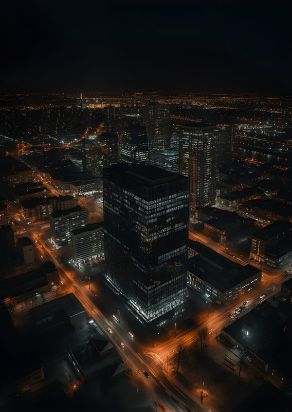 Vinyl Decal, Aerial View of a Modern City at Night (5" x 7")