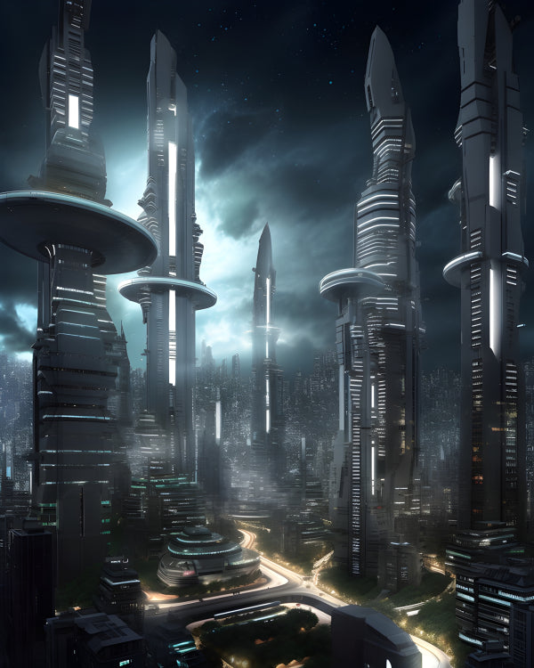 Vinyl Decal, Dystopian Cityscape Art Print (5" x 7")