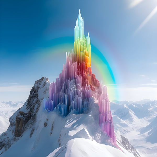 Vinyl Decal, Rainbow Crystal Mountain Fantasy Art Print (5" x 7")
