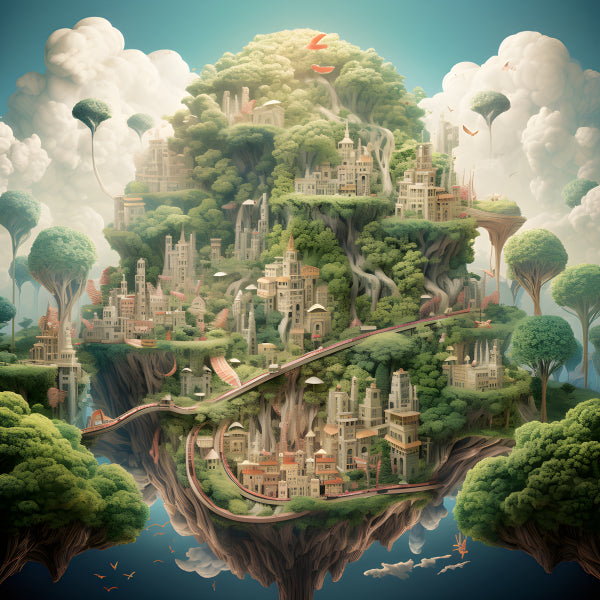 Vinyl Decal, Enchanting Fantasy Floating Island Castle Portrait 3D Illustration (5" x 7")