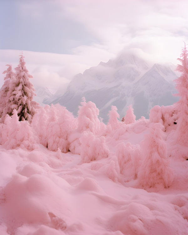 Vinyl Decal, Pink Winter Wonderland Mountain Portrait Scenic Photo Print (5" x 7")