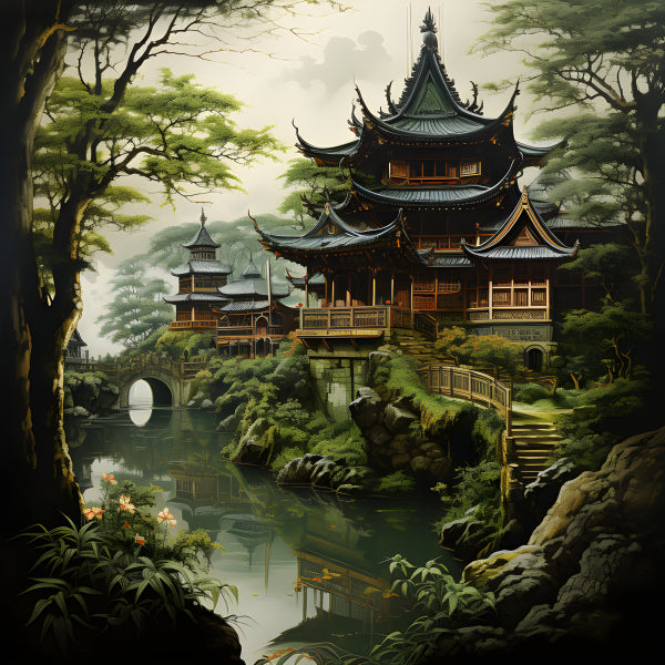 Vinyl Decal, Traditional East Asian Temple Pagoda Portrait Art Print (5" x 7")