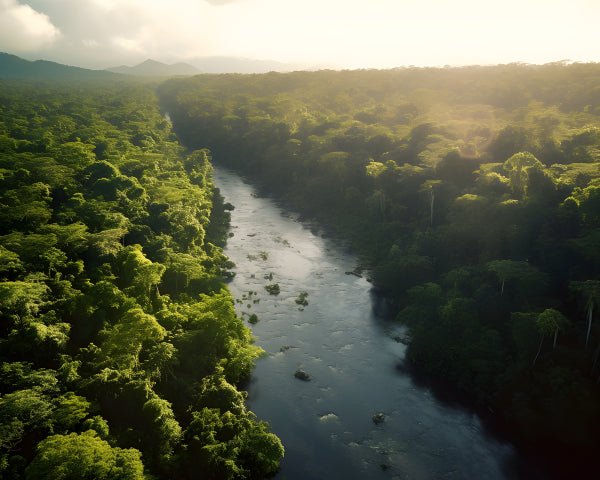 Vinyl Decal, Breathtaking Aerial View of the Amazon River in the Lush Brazilian Rainforest (5" x 7")
