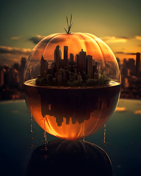 Vinyl Decal, Cityscape in a Glass Sphere Art Print (5" x 7")