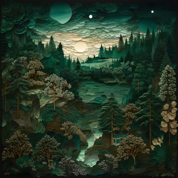 Vinyl Decal, Lush Green Forest Night Portrait Artwork Print (5" x 7")