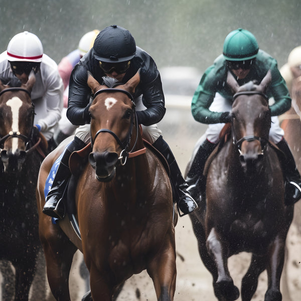 Vinyl Decal, Intense Horse Racing Action: Jockeys Compete Neck-and-Neck in a Thrilling Race (5" x 7"