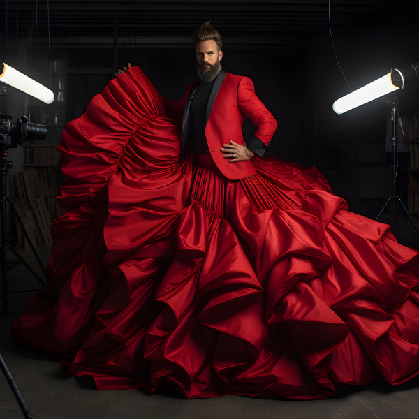 Vinyl Decal, Stunning Red Ruffled Ball Gown Dress with Black Top and Red Blazer for Formal Events (5