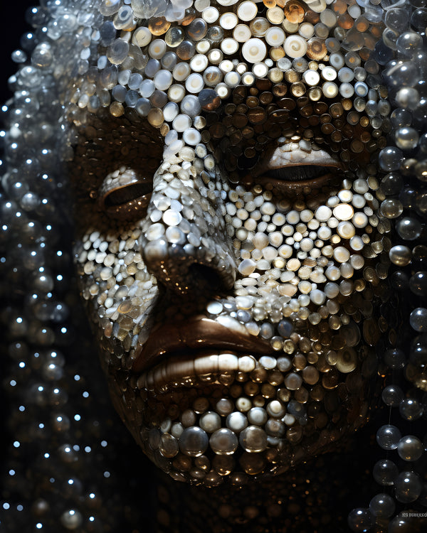 Vinyl Decal, Surreal Portrait of a Woman with Fragmented Reflective Beads Artwork (5" x 7")